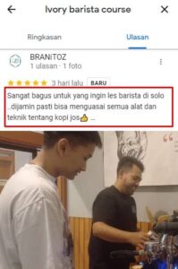 testi kursus meracik kopi privat solo semarang jogja